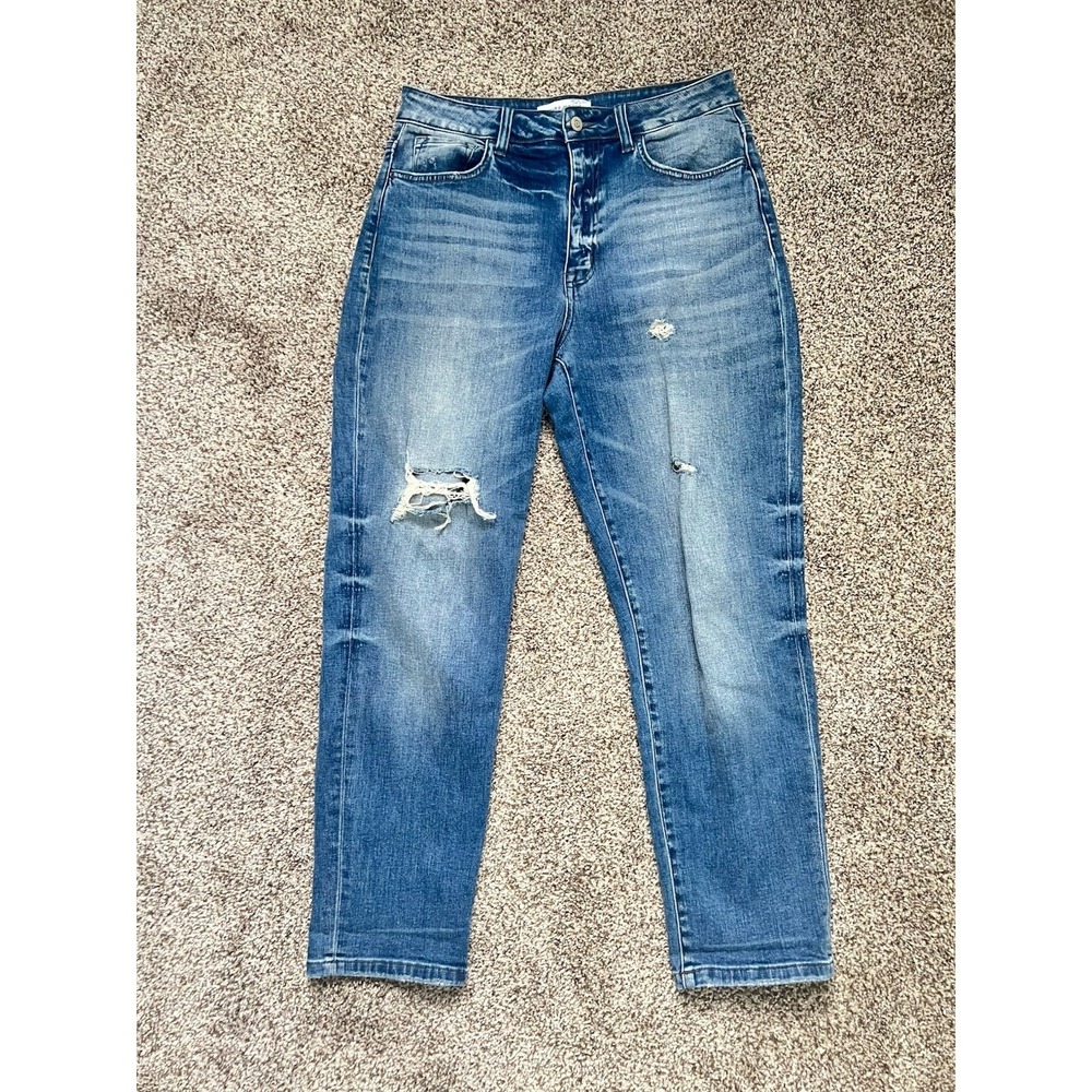 Flying Monkey Women's Mom Jeans Size 28 High Rise Distressed Blue Denim